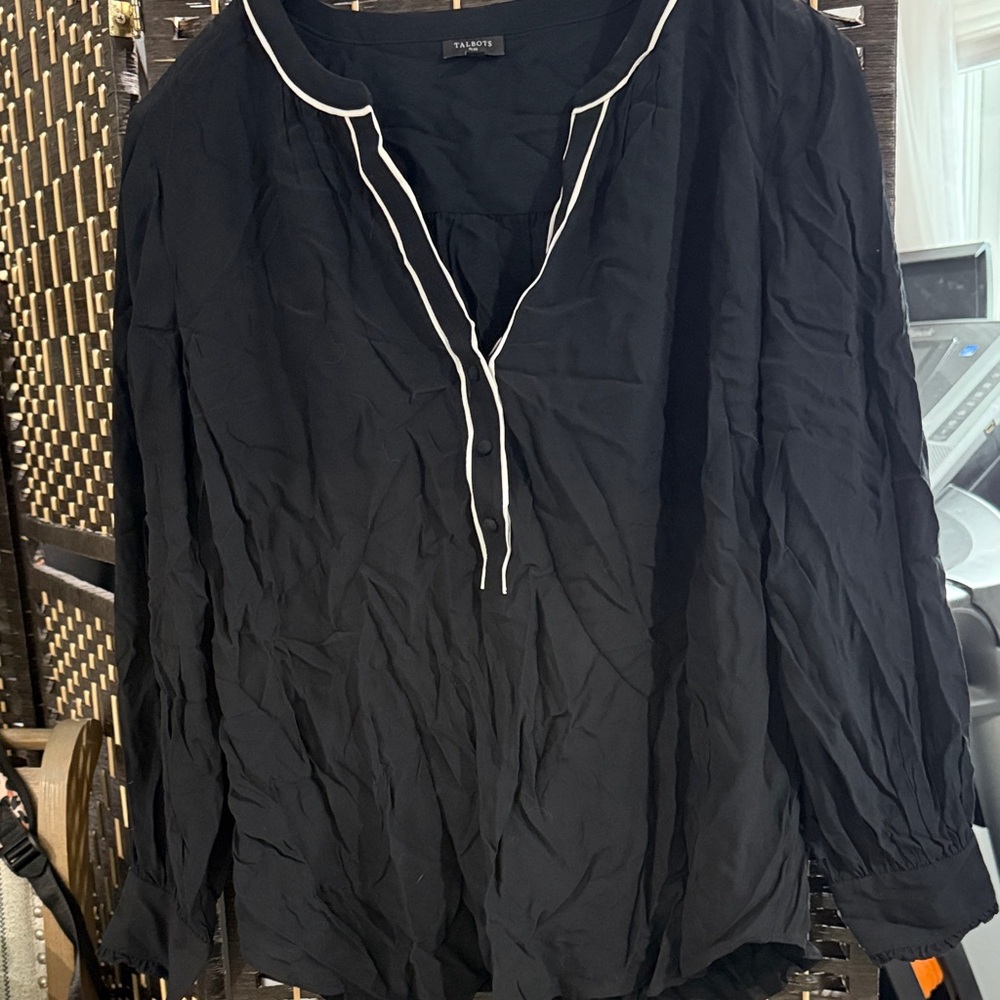 Talbots Black Blouse with White Trim
